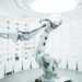 white robotic arm in display showroom