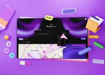 Digital design elements on a purple background